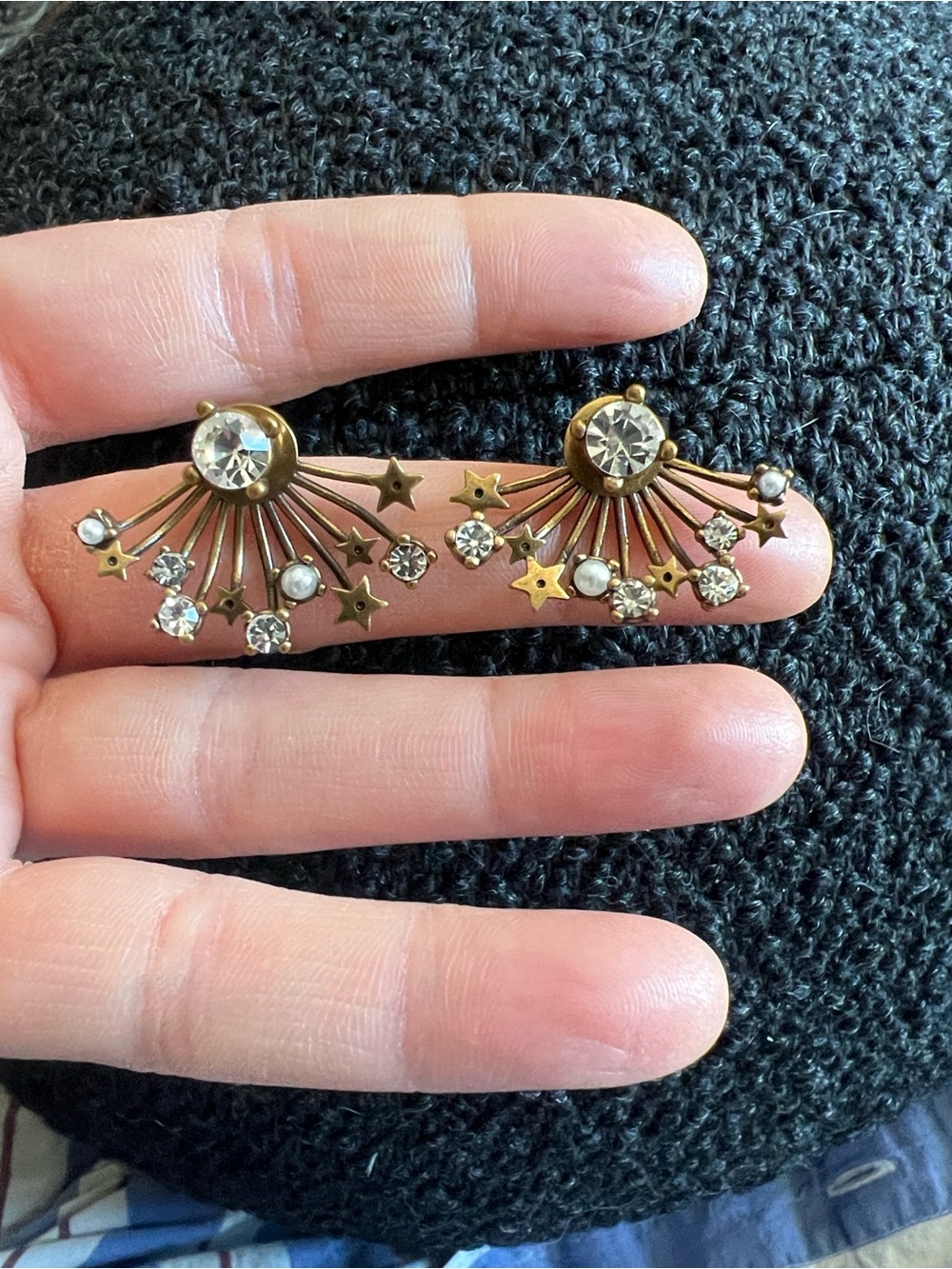 Dior Gold-Tone Starburst Earrings with Clear Crystals and Pearls